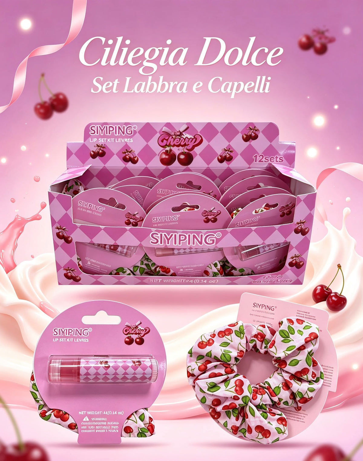 FACIA PER CAPELLI + BALSAMO LABBRA (CILIEGIA) € 0.85x12